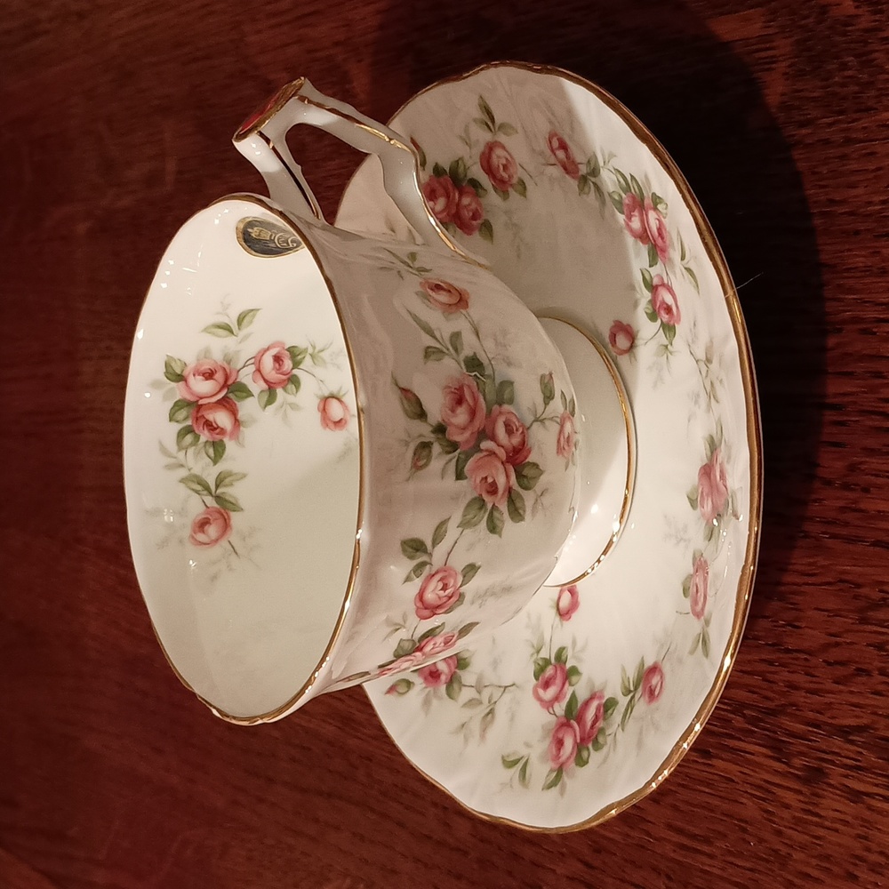Grotto Rose by Aynsley Footed Tea Cup and Saucer Set Made in England b150